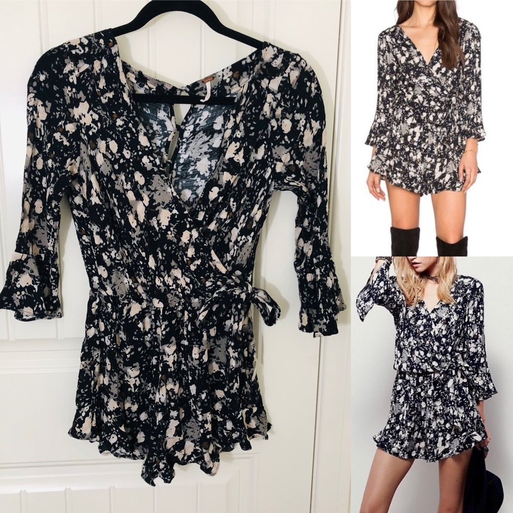 Free People All the Right Ruffles Floral Romper XS